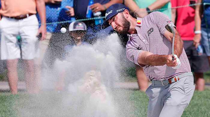 Max Homa plays from a bunker at the 2023 Arnold Palmer Invitational.